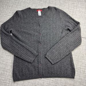 Anne Klein Gray Cardigan Sweater Cable Knit Merino Wool Angora Cashmere Size‎ M